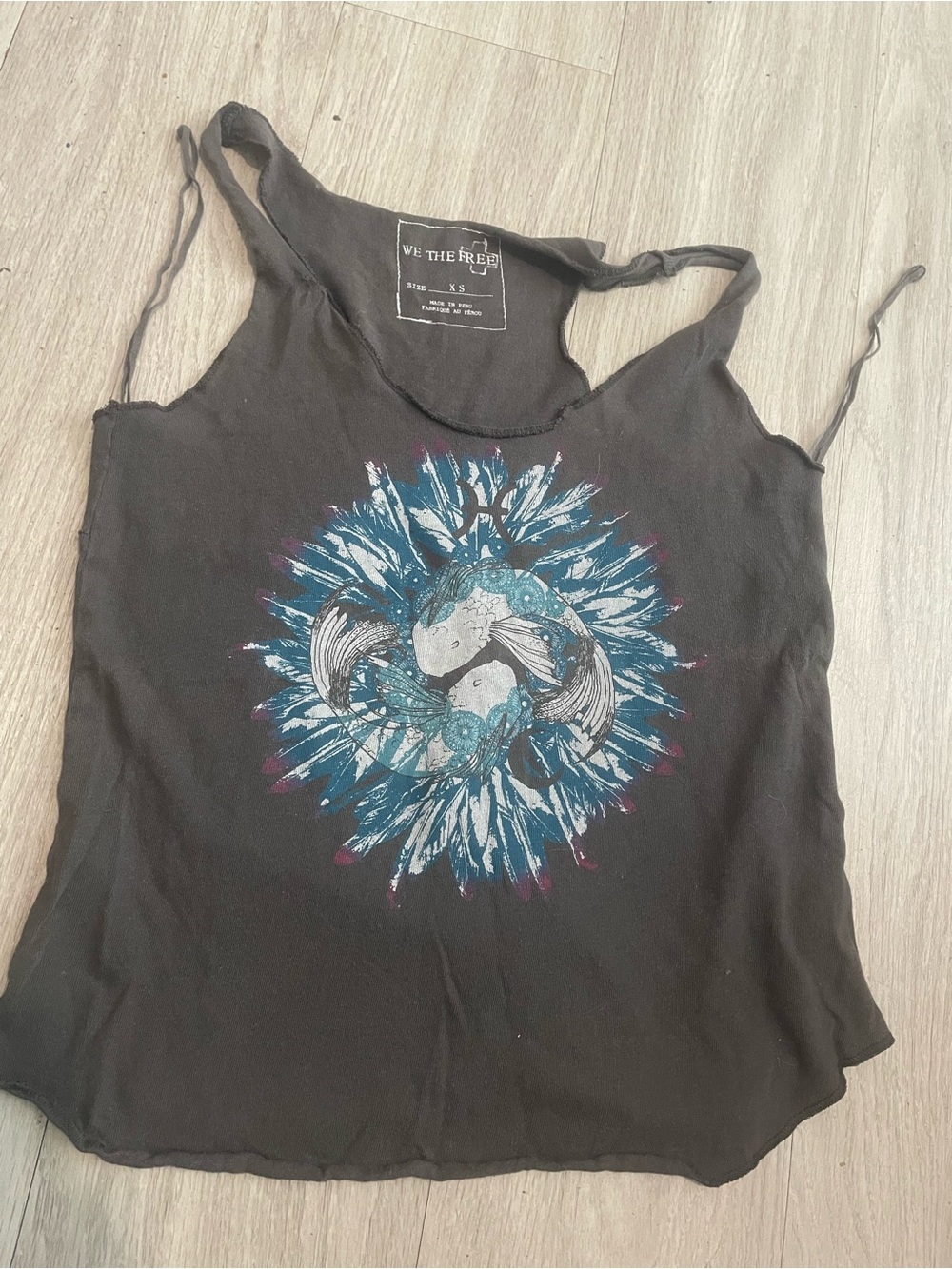 We The Free Black Tank Top with Blue and White Graphic Medallion